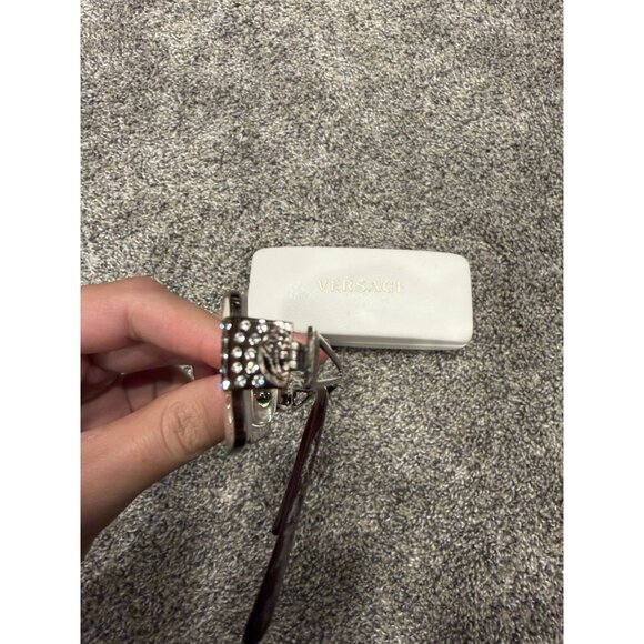 Versace Rectangle Chrome Crystals Eyeglasses Frame - Picture 2 of 4